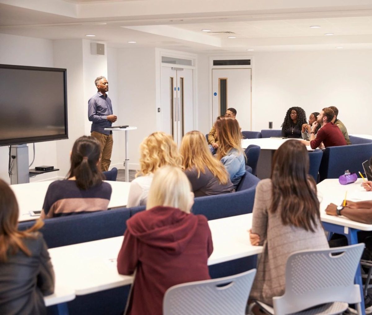 Classroom lecture with attentive students